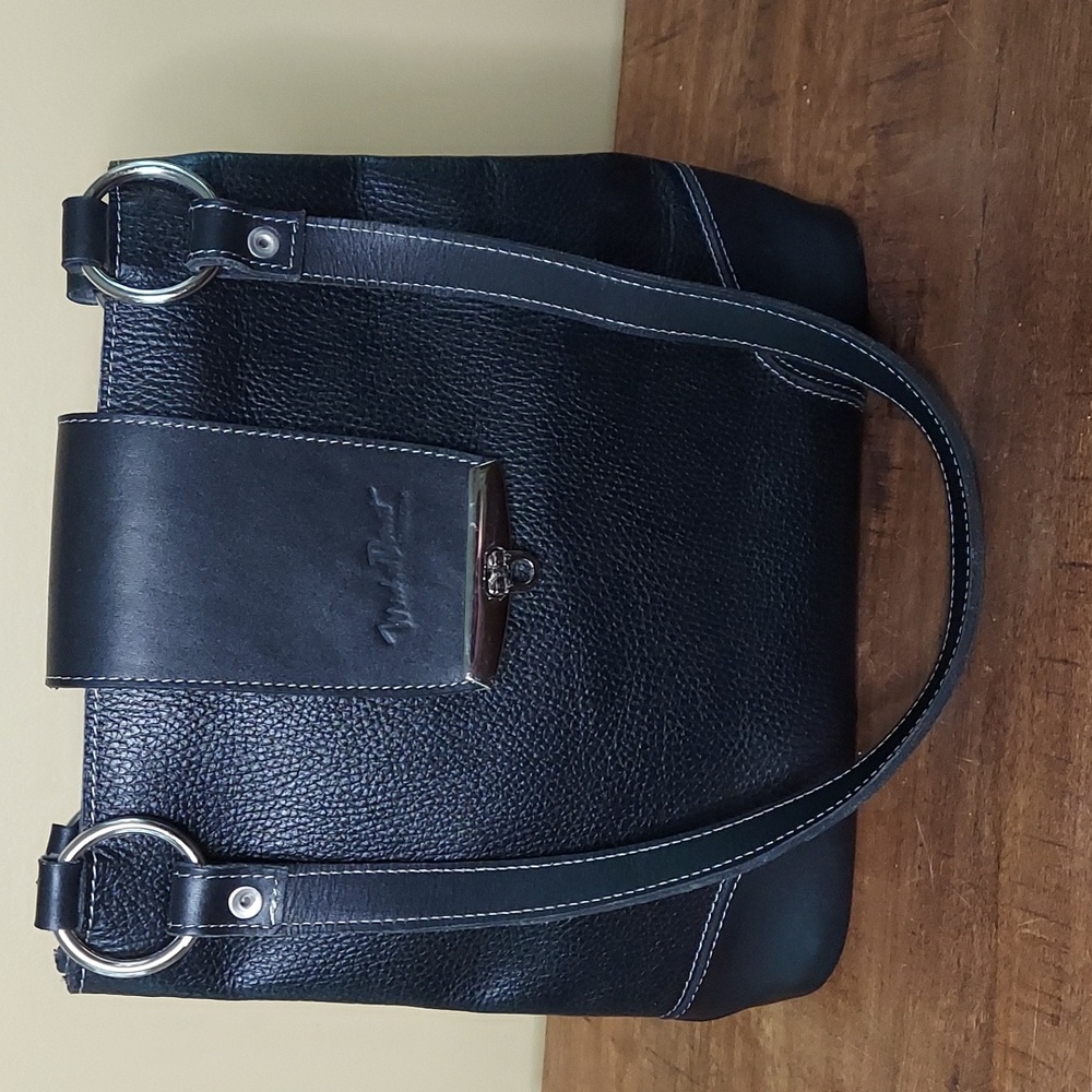 Stunning Michel Domit Collezioni Luxury Leather Shoulder Bag - black